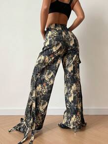 SHEIN Unity Women's Digital Printed Cargo Pants With Button Waistband And Cuff, High-End Design Fall Cloth For Women - Multicolor - View 2