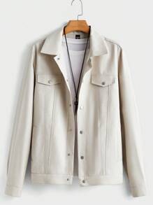 Manfinity VCAY 2pcs/Set Men's Notched Collar Fitted Jacket Outfit, Suitable For Autumn - Beige - View 5