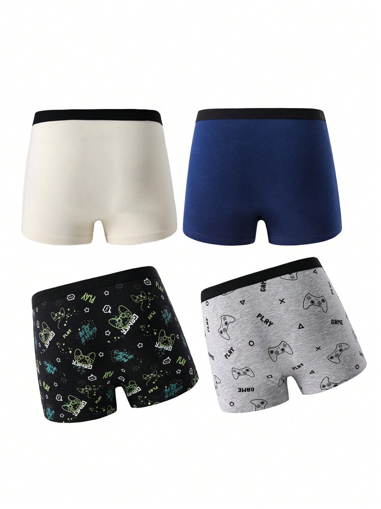 4 件装年轻男孩复古电子游戏和字母印花棉质内裤 - 彩色 - 查看 2