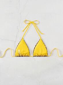 Swim Vcay Leopard Fashion Halter Triangle Bikini Top Summer - Multicolor - View 2