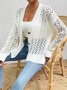 SHEIN LUNE Ladies' Simple Solid Color Daily Long Sleeve Cardigan - Beige - View 5