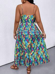 SHEIN Clasi Plus Allover Print Cut Out Front Cami Dress - Multicolor - View 2