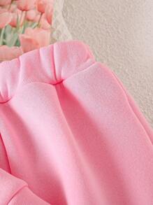 女婴休闲拼色保暖连帽衫和裤子套装，秋冬 - 粉色 - 查看 5