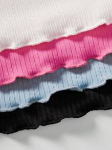 SHEIN Set Of 4 Sweet And Minimal Knitted Ribbed Crop Tops With Scalloped Edges For Tween Girls - Baby Pink - View 4