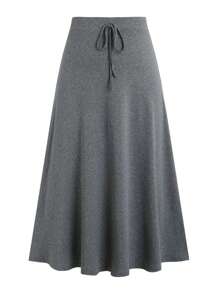 INAWLY Plus Solid Drawstring Waist Split Thigh Grey Skirt Fall Cloth For Women - Dark Grey - View 3