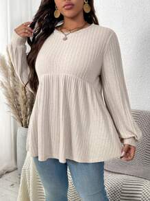 SHEIN LUNE 大尺碼女士春夏純色圓領長袖針織毛衣T恤