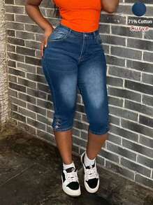 Pantacourt en denim Skinny grande taille pour femmes - Jean brut - Voir 1