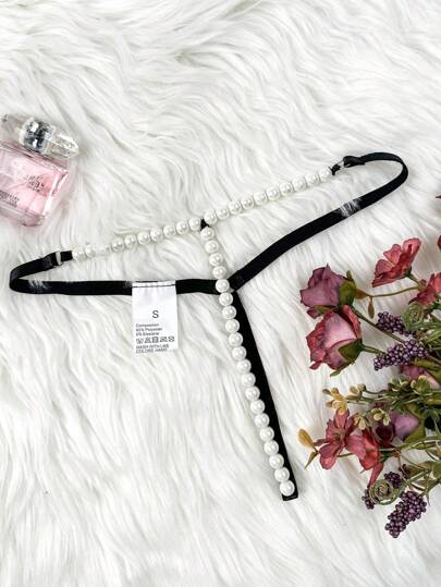 SpicyHot 1 pièce Tanga sexy avec faux perles pour femmes, accessoires en faux perles pour rave et sortie