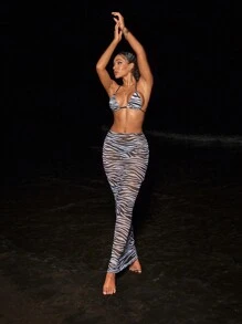 SHEIN Slayr 2025 Women 2pcs Bikini Set (Micro Triangle Cut) (Printed Random) Summer - Black and White - View 8