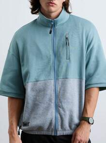 Manfinity VCAY Men's Fashionable Knitted Casual Loose Fit Patchwork Sweatshirt, Daily Wear .Green