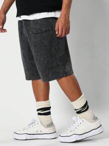 SUMWON Pull On Washed Jort With Letter Graphic Print - Black - View 2