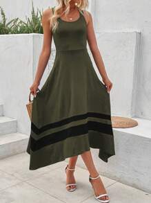 SHEIN LUNE Contrast Panel Racer Back A-Line Dress