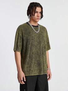 Manfinity VCAY Men's Summer Acid-Washed Round Neck Short Sleeve Casual T-Shirt - Yellow - View 5