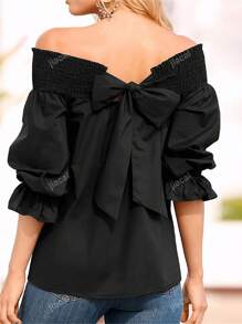 Plus Size Women Off-Shoulder Solid Color Fashionable Loose Blouse