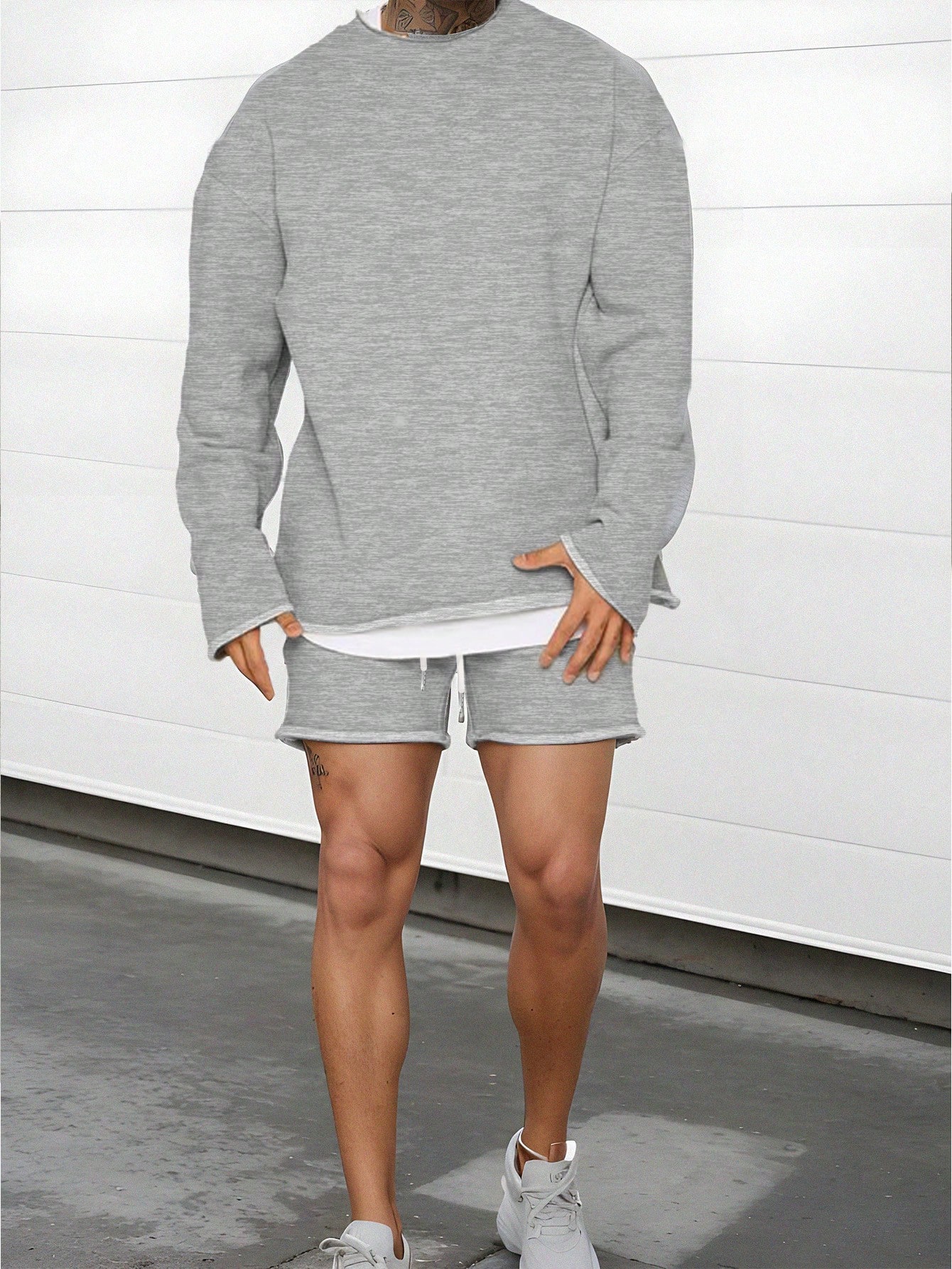 Manfinity Dauomo Men's Plain Casual Sweatshirt And Shorts Set