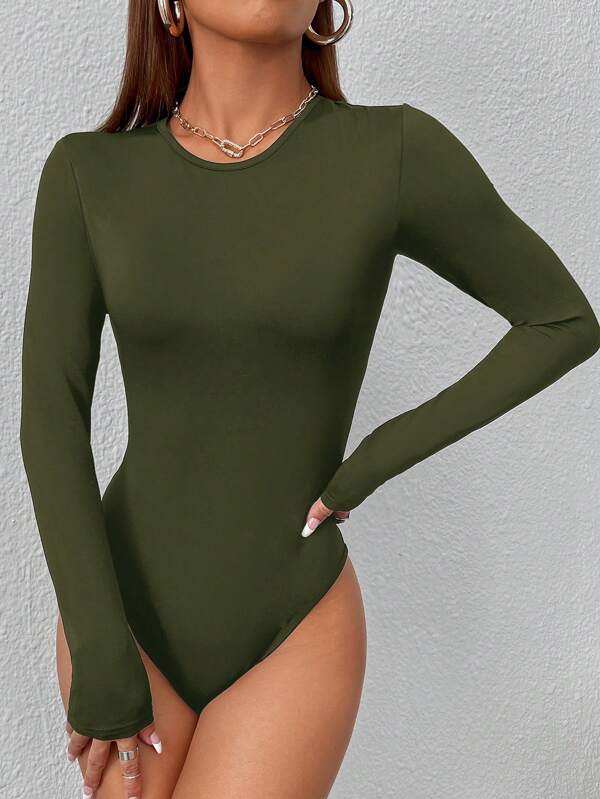 SHEIN PETITE Body printemps pour femmes, ajusté et unicolore