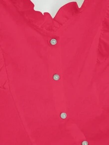 SHEIN Unity Summer V-Neck Ruffled Waist Elegant Women's Shirt - Hot Pink - View 3