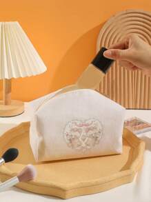 ROMWE Kawaii Túi đựng đồ vệ sinh bằng nhung hình bát giác có nơ màu hồng và gấu bông dễ thương - Nhiều màu - Xem 2