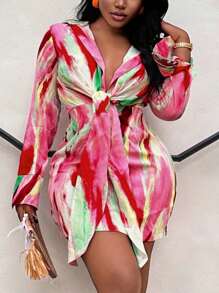 SHEIN SXY 深V領吊帶貼身連身裙，休閒度假風格 - 彩色 - 查看 1