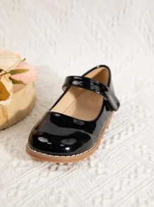 Sepatu Mary Jane Model Putri Warna Polos Modis dengan Gesper & Perekat Velcro, Sepatu Datar untuk Anak Perempuan - Hitam - View 5
