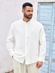 ResortEase Camisa de manga larga con cuello alto de talla grande para hombre