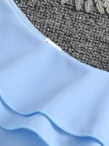 SHEIN Mono con cuello asimétrico y recorte de volantes para niña joven - Azul - Ver 3