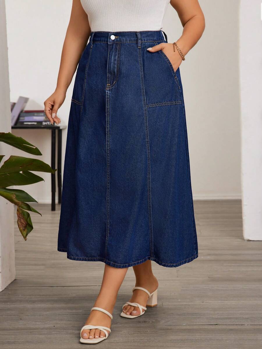 EMERY ROSE Plus High Waist Slant Pocket Denim Skirt