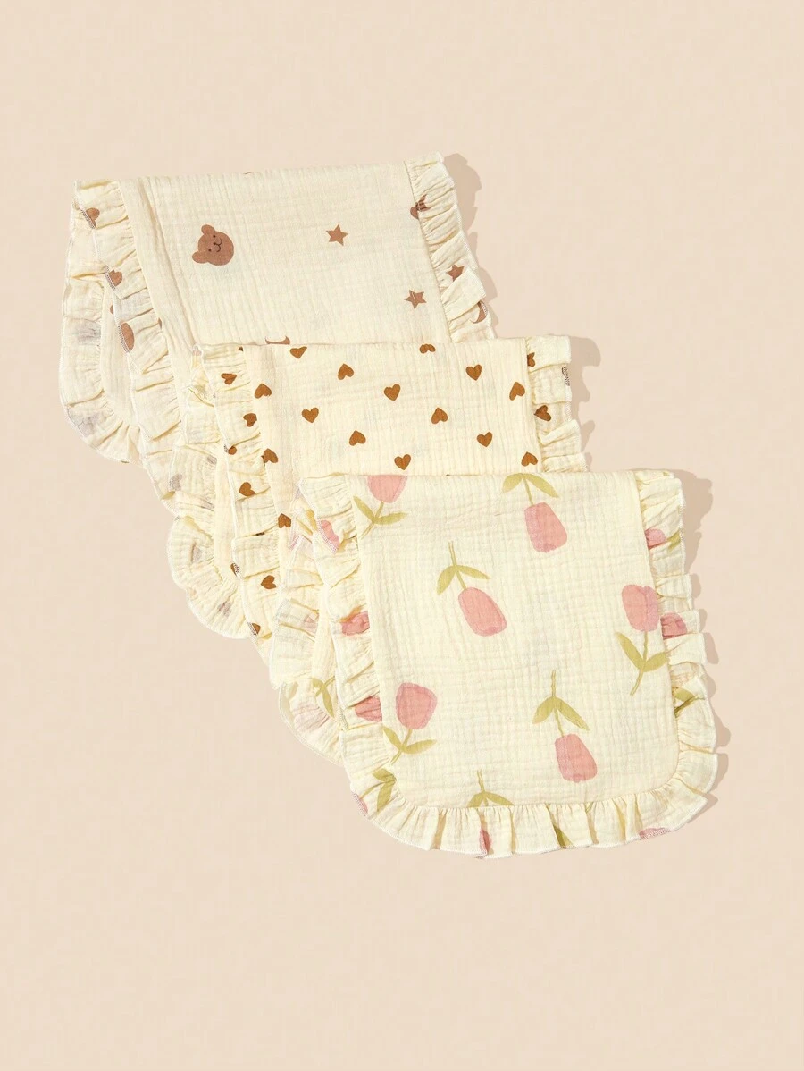 3pcs Baby Bib & Burp Cloth, Soft And Versatile - Multicolor - View 1