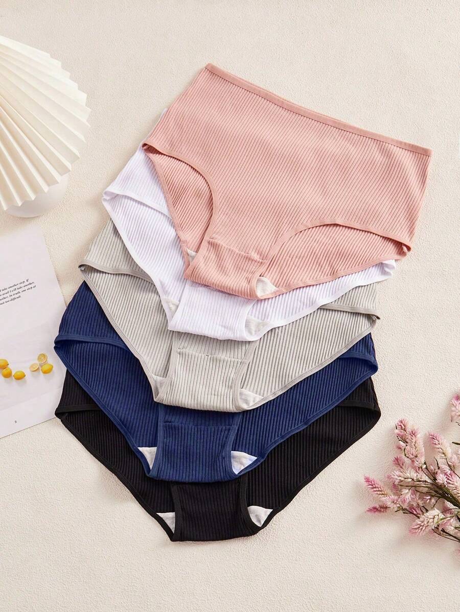 5入組加大碼純色肋織內衣 - 彩色 - 查看 1