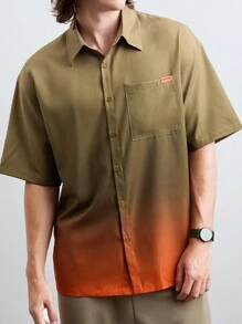 Manfinity RebelGame Men's Gradient Loose Short Sleeve Casual Shirt, Daily Wear.Men Shirts   Orange Shirt