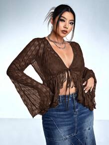 SHEIN ICON Top diario de talla grande para mujer de unicolor minimalista con mangas largas ajustables