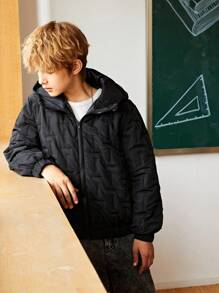 SHEIN Explorewe Lässiger, wattierter Mantel mit Kapuze und Stickerei für Teenager