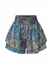 SHEIN LUNE Plus Size Women's Vintage Printed Casual Shorts For Everyday