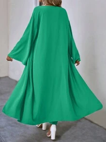 SHEIN LUNE Trumpet Sleeve Open Front Coat & Wide Leg Pants - Cadet Blue - View 2