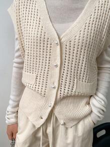 FRIFUL Top casual y cómodo de punto con malla, mangas cortas y botones para mujer con cuello en V