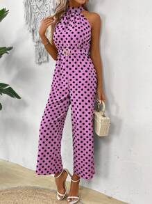 Chiquease Women's Green Polka Dot Slim Fit Jumpsuit - Pink - View 4