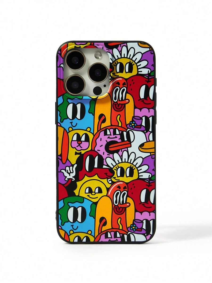 Dedraw Studio Ốp điện thoại mềm nhiều màu Artist Girlcore 1 chiếc có hình vẽ hoạt hình, chống trượt và viền đầy đủ, ngày lễ, ngày lễ tình nhân - màu đen - Xem 1