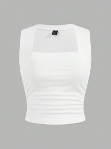 SHEIN EZwear 2 chiếc áo thun nữ đơn giản thường ngày có đệm ngực Xuân/Hè Áo ba lỗ cơ bản - trắng - Xem 9