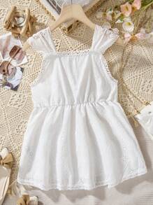 Teen Girls' Summer French Style Hollow Out  Dress - White - View 2