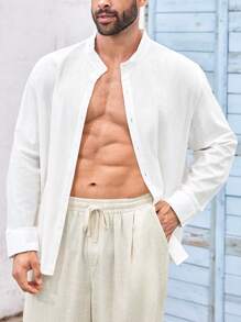 ResortEase Camisa de manga larga con cuello alto de talla grande para hombre