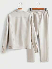 Manfinity VCAY 2pcs/Set Men's Notched Collar Fitted Jacket Outfit, Suitable For Autumn - Beige - View 3