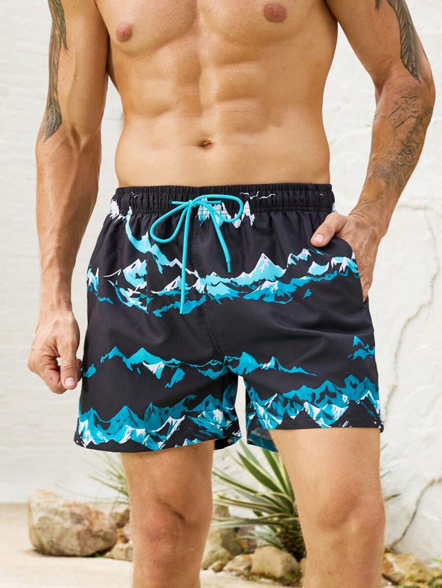 Manfinity Men's Casual Printed Beach Shorts, Swim Trunks - Black - View 1