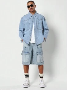 SUMWON Denim Cargo Jort - Blue - View 3