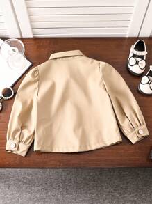 Fashionable And Elegant Leather Khaki Shirt Top For Toddler Girls, Fall/Winter