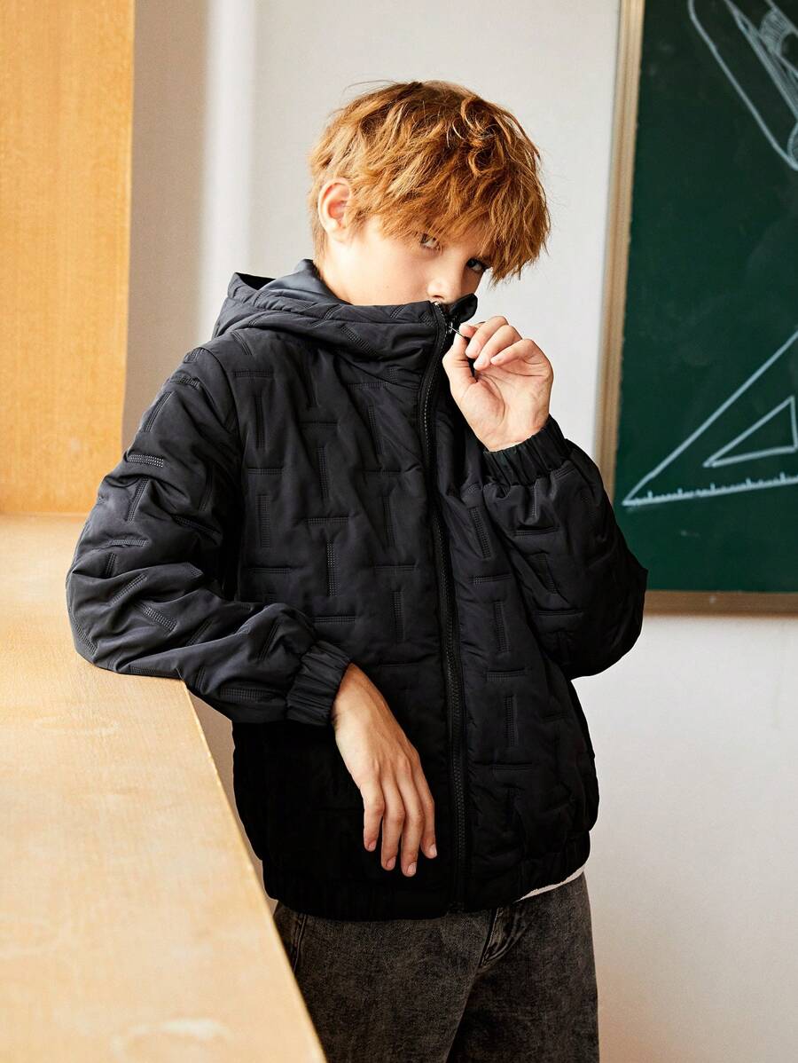 SHEIN Explorewe Lässiger, wattierter Mantel mit Kapuze und Stickerei für Teenager