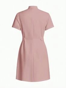 TaskEZ Women Scrubs  Uniform Button Front Hospital Nurse Scrub Dress Lab Coat Clothe - Pink - View 2