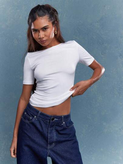 MISSGUIDED Jersey Round Neck Fitted T-Shirt