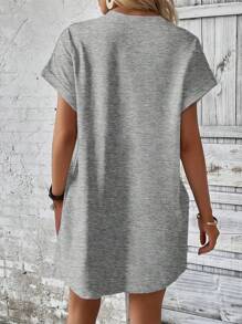 SHEIN LUNE Casual New York Print Loose Round Neck Short Sleeve Dress, Suitable For Summer Suitable For Going Out Chic Dress