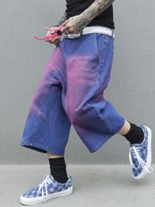 Manfinity Roghcode Men Slant Pocket Denim Shorts Without Belt - Medium Wash - View 4