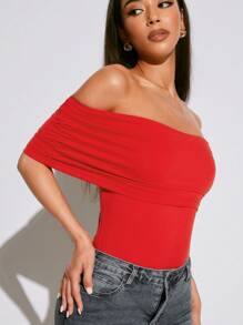 SHEIN SXY Autumn Women's Red Clothing Tight-Fitting Off Shoulder Top - Red - View 1